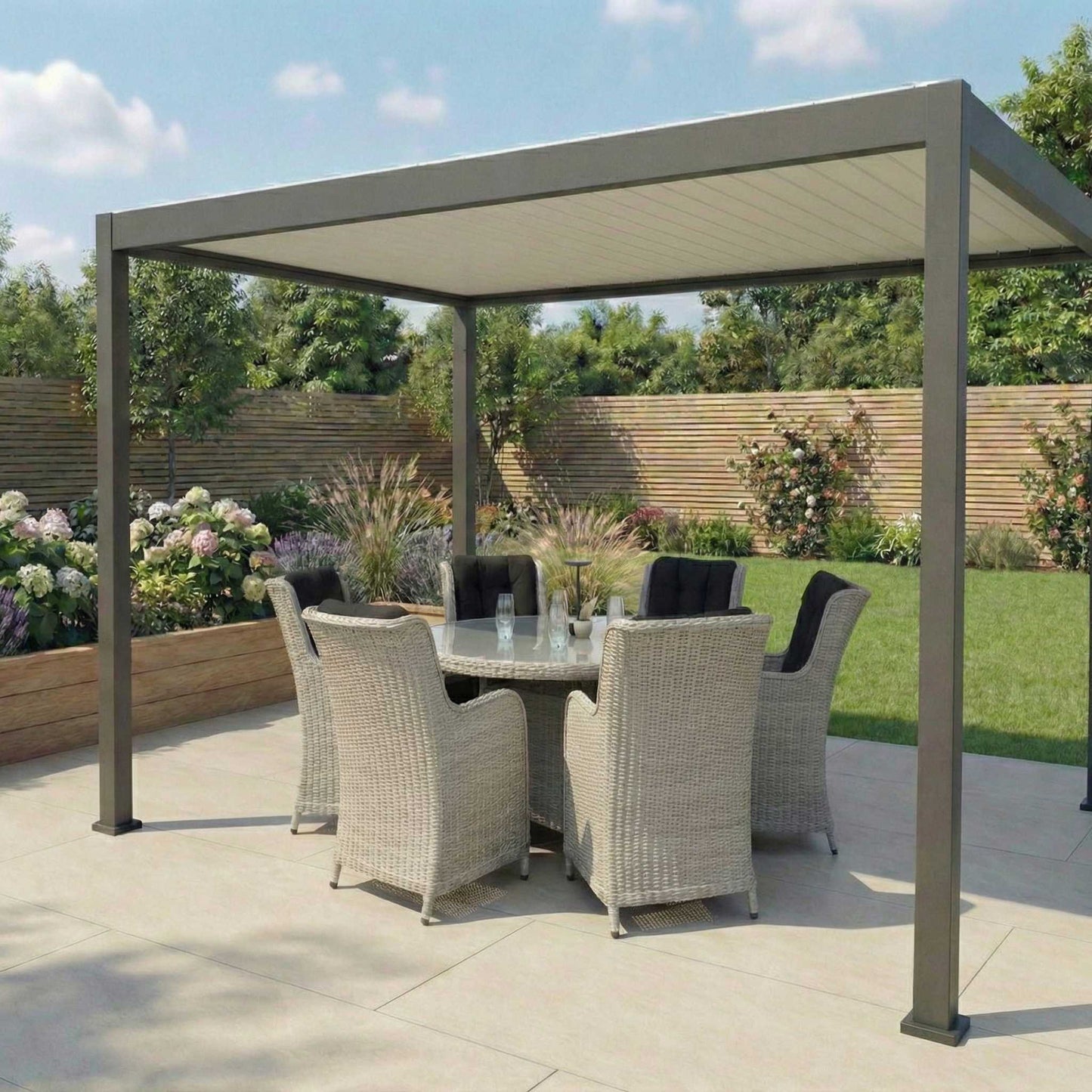 Nova - Umbra 3.0 x 3.0m Fixed Roof Pergola - Grey & Pebble