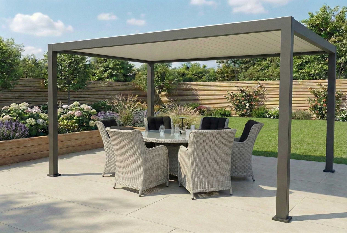 Nova - Umbra 4.0 x 3.0m Fixed Roof Pergola - Grey & Pebble